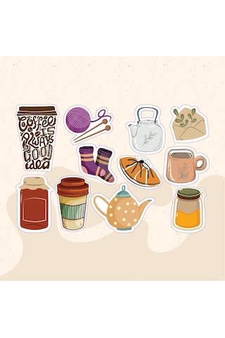 Coffee Kahve Tasarımlı Karışık Renkli 10'lu Stickers Çıkartma