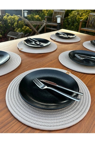 6 Lı Yuvarlak Supla Takımı Kolay Temizlenebilir, Modern Sofralar İçin Bej