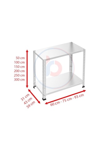 Rafburada 2 Katlı Galvaniz Çelik Raf - Depo, Arşiv, Kiler, Dosya, Market Rafı-31x60 cm-50 cm-0.70 mm