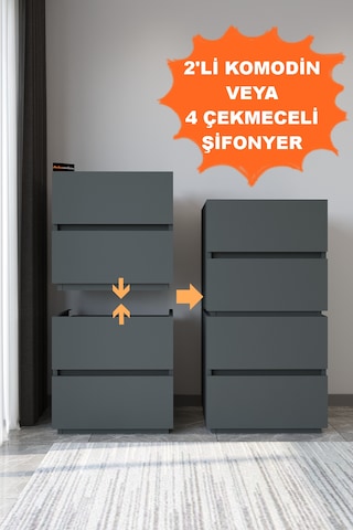 Ae-2034 Galata 4 Çekmeceli Patentli Antrasit Şifonyer Yatak Odası