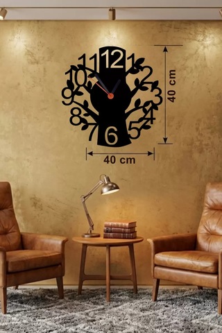 Modern Hayat Ağacı Tasarım Ahşap Duvar Saati - 40x40 Cm Dekoratif Belirtilmemiş