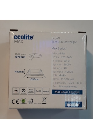 Ecolite 10'Lu Paket 6.5W 4000K Led Gömme Spot Ilık Beyaz Işık Beyaz