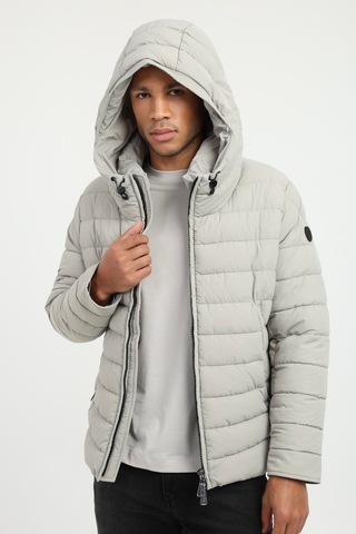 Dufy Erkek Slim Fit Kapüşonlu Açık Gri Mont-25297 A.gri
