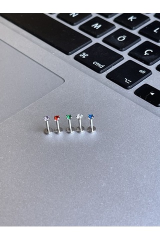 316 L Cerrahi Çelik Dudak Kıkırdak Helix Tragus Piercingi Kırmızı Taşlı Piercing Kırmızı