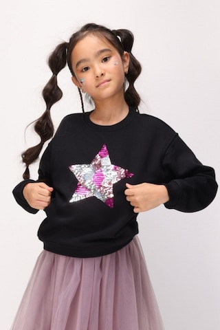 Le Mabelle Siyah Pullu Yıldız Nakışlı Kız Çocuk Sweatshirt - Dina Siyah