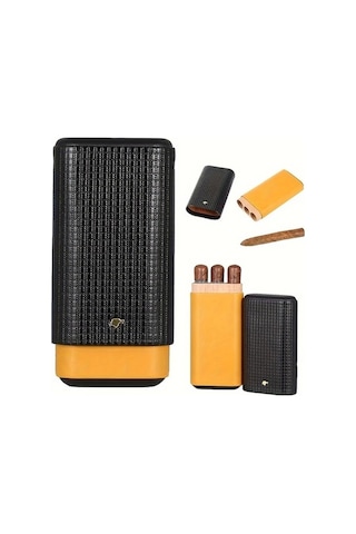 Besthome1 Sarı Siyah Seyahat Sigara Kutusu, Erkekler İçin Dayanıklı Üç Parmak Sigara Tutucu, Hediye