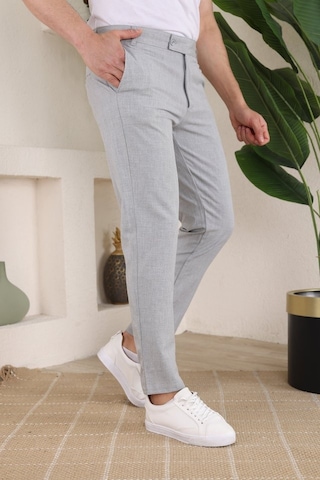 Hazego Erkek Slim Fit Likralı Bilek Boy Kumaş Pantolon Gri