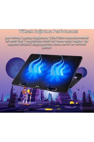 Juo Windy 2 Fanlı 1500 RPM Led Aydınlatmalı Hız ve Yükseklik Ayarlı Notebook Soğutucu