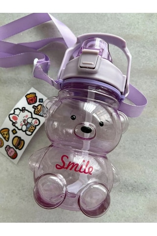 Smile Ayıcıklı Renkli 1000 Ml Matara Su Şişesi Suluk Tritan Bpa Içermez Sticker Hediyeli Biri Büyük Biri Küçük 2adet Çok Renkli