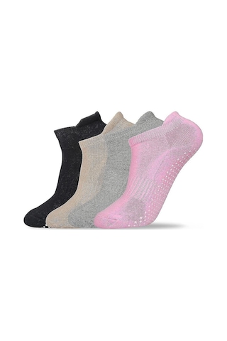 Teltree Yumuşak Silikonlu Anti Kayma Pilates Çorapları, Nefesli Pamuk, Ev/stüdyo/spor İçin, Kadın Erkek 4'lü Paket Diğer