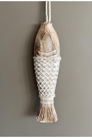 Marin Temalı Eskitme Ahşap Balık Büyük Boy-40 Cm