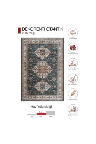Dekorenti Otantik 2607 Yeşil Halı Madalyonlu Etnik Yeşil Halı