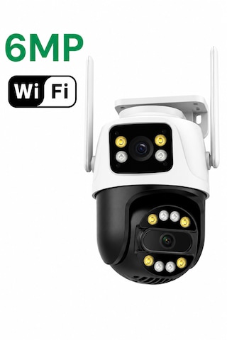 6mp Çift Lens Wifi Ip Güvenlik Kamerası 360 Ptz Hareket Takipli Gece Görüşlü Ip66 Su Geçirmez Sesli Alarm 2 Yönlü Konuşma