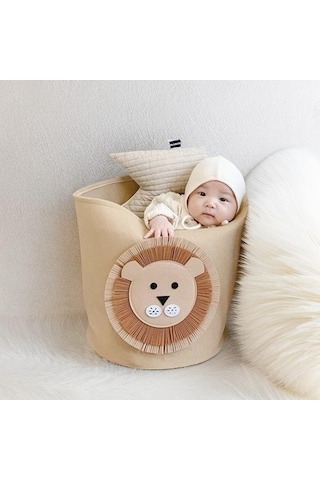 Springsun Lion Desenli 34l Yüksek Kapasiteli Yıkabilir Felt Depolama Sepeti - Kirli Giyim Çöpü, Kitap Kutusu 35x35cm Diğer