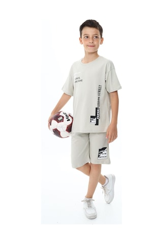 Erkek Çocuk Yazı Baskılı Kısa Kollu Şortlu Takım-5850-Gri