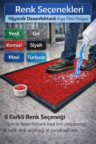 Myfloor Renkli Dezenfektan 50x70 Cm Kıvırcık Paspaslı Hijyenik Kauçuk Paspas Kırmızı