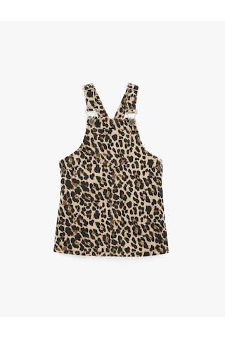Koton Leopar Desenli Cepli Kare Yaka Askılı Denim Jile Elbise Kahverengi Desenli 7wmg80001ad