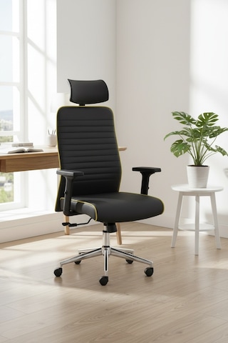 Upstyle Zirve Deri Ergonomik Çalışma Ve Yönetici Koltuğu Siyah/sarı Siyah / Sarı Biye