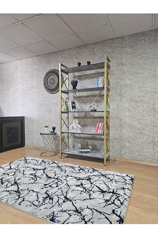 Gold Boyalı Kitaplık - 5 Raflı Suntalem Lüks Kitaplık Marmol Çok Renkli