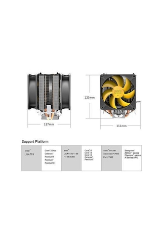 Intel 775 1155 1156 Cpu İşlemci Fanı Pc Cooler 2 X 9Cm Fan