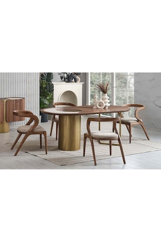 Akrep Beyaz Kumaş Natural Ahşap Sandalye