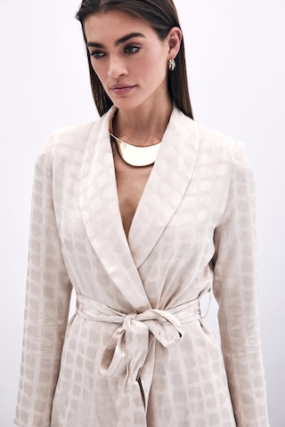 Sateen Kare Desenli Kuşaklı Ceket - Bej-135789 Bej