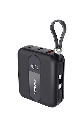 Lenyes P562l Dijital Led Göstergeli Type-c Ve Lightning Kablolu Powerbank 22.5w 10000mah Siyah