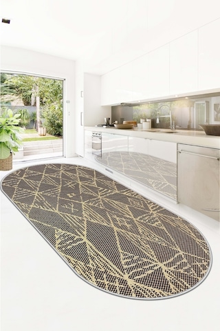West Home Makinede Yıkanabilir Kaymaz Taban Leke Tutmaz Oval Mutfak Halısı Salon Halısı Ve Yolluk Wh 588 Black Oval