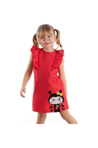 Denokids Fırfırlı Uç Uç Elbise Kırmızı