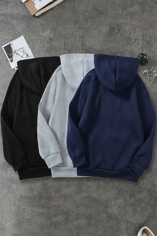 3'lu Paket Baskılı Oversize Sweatshirt Gri