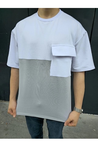 Genel Markalar Torba Cep Detaylı Parçalı T-shirt - Gri -