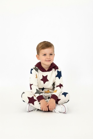 Yıldız Baskılı Kapşonlu 2 Li Takım Bordo