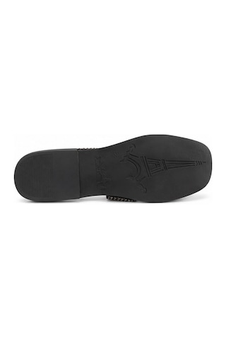 N Napa Shoe Np.1050.gümüş Taşlı Kadın Siyah Taşlı H Bant Düz Terlik Günlük Şık Ve Konforlu Yazlık Terlik