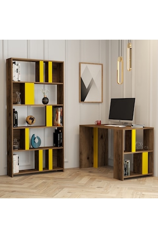 Variant Lima Çalışma Masası Ve Kitaplık Takımı - Ceviz / Sarı Ceviz