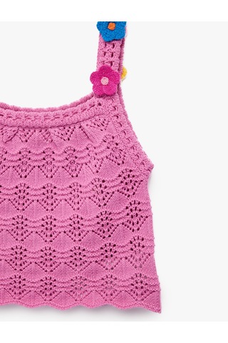 Koton Pamuklu Kare Yaka Çiçek Detaylı Askılı Triko Atlet Pembe 6smg50002ht Gülkurusu