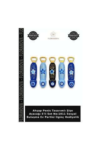 Ahşap Tasarımlı Şişe Açacağı 5'li Set No:1011 Sosyal Buluşma Ev Partisi İlginç Hediyelik Çok Renkli