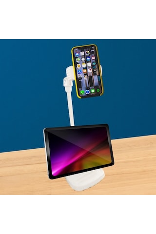 Dumles Masa Üstü Tablet Ve Telefon Tutucu Plastik Aparat Beyaz Telefon Standı