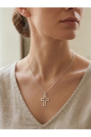 Unisex Gümüş Haç Kolye Minimalist Çelik Zincirli Erkek & Kadın Şık Cross Necklace Trend Aksesuar H002