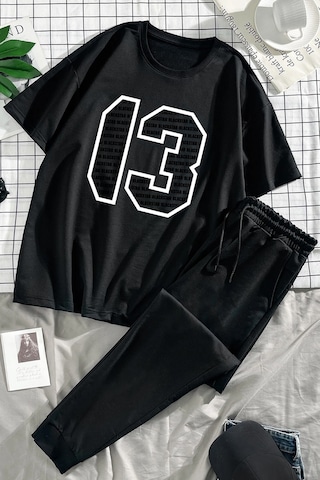 Unisex 13 Baskılı Eşofman Takımı Siyah