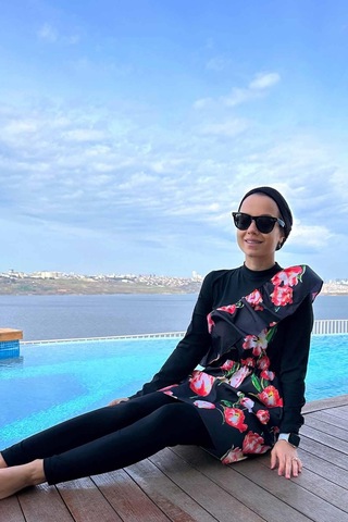 Kahijab Tulip Fırfır Detay Tesettür Mayo - Siyah - M Siyah