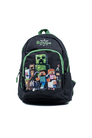 Çocuk Okul Sırt Çantası Erkek Öğrenci Su Geçirmez Minecraft Karakterli Siyah Yeşil
