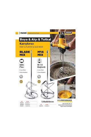 Sgs Sds Plus Lama Boya Alçı Harç Karıştırıcı 100x500 Mm.