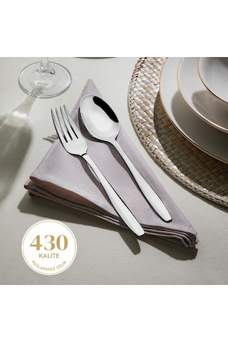 Nehir Sahra Sade 12 Kişilik 72 Parça Çatal Kaşık Bıçak Takımı Gümüş