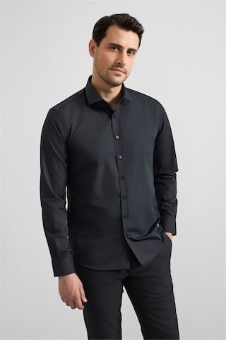 Süvari Siyah Slim Klasik Yaka Düz Klasik Gömlek Gm1007100701-s09 Siyah