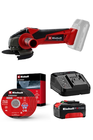 Einhell TC-AG 18/115 Li, Akülü Avuç Taşlama Seti (4,0 Ah Akü ve Şarj Cihazı, Kesici Disk Dahildir)