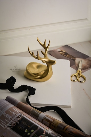 Tekli Dekoratif Hediyelik Gold Altın Tea Light Geyik