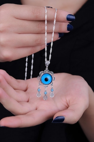Encili Silver 925 Ayar Gümüş Nazar Telkari Model Kadın Kolye