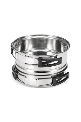 3 Adet Kamp Tencere Seti Paslanmaz Çelik Tencere Kızartma Tavası Buharda Pişirme Rafı Açık Ev Mutfak Pişirme Seti Gümüş