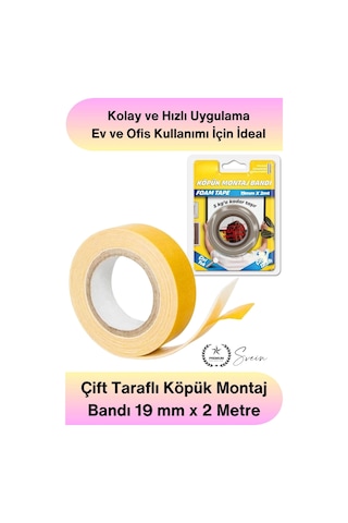 Köpükbant 5 Kg Çift Taraflı Köpük Montaj Bandı 19mm 2 Metre Güçlü Yapışkan Duvar Bant Beyaz Çerçeve Standart