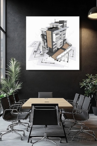 Kare Tekli Kanvas Tablo Modern Emlakçı Emlak Ofisi İnşaat Gyo